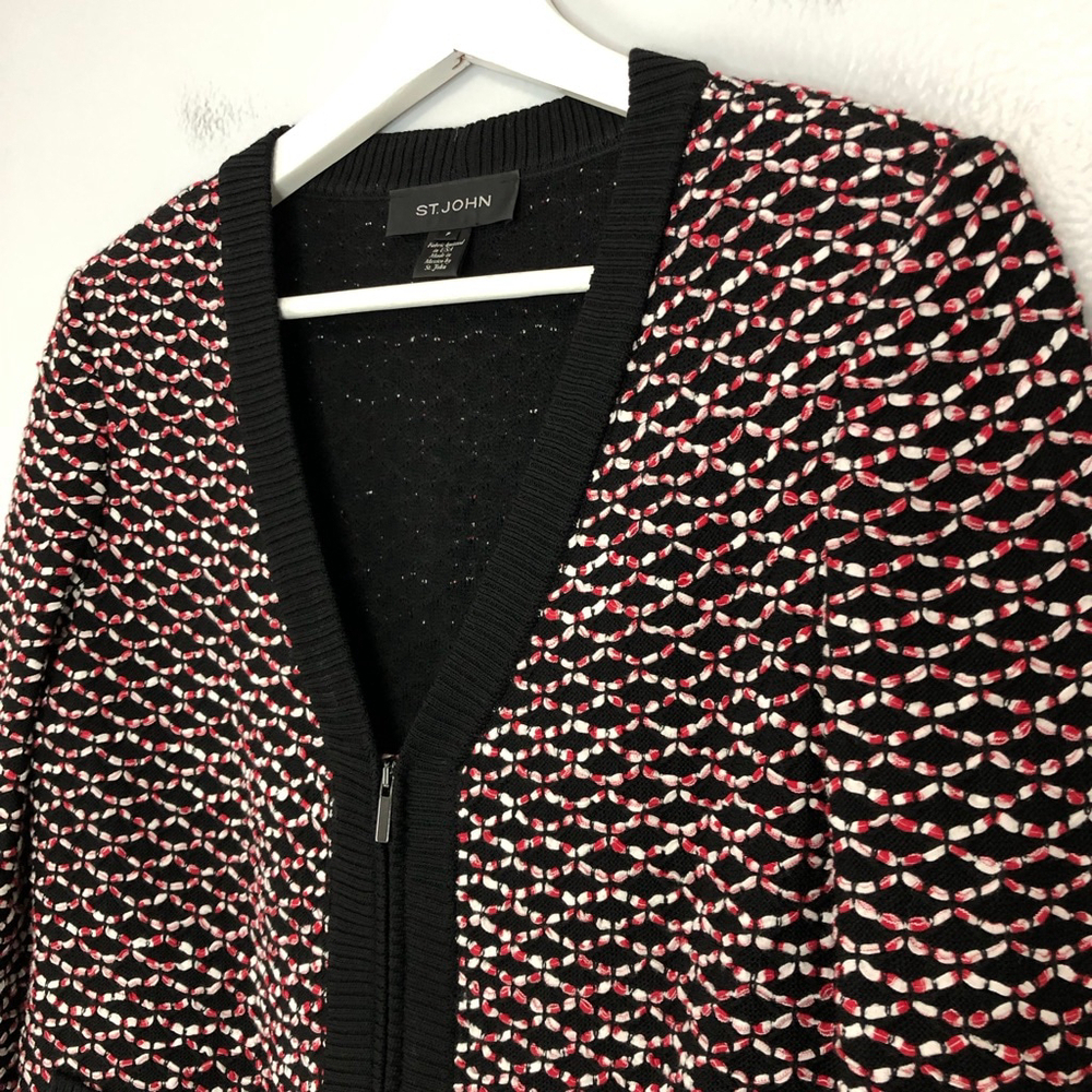 St John Petite Caviar Tweed Zip Front Cardigan Jacket - Picture 4 of 10
